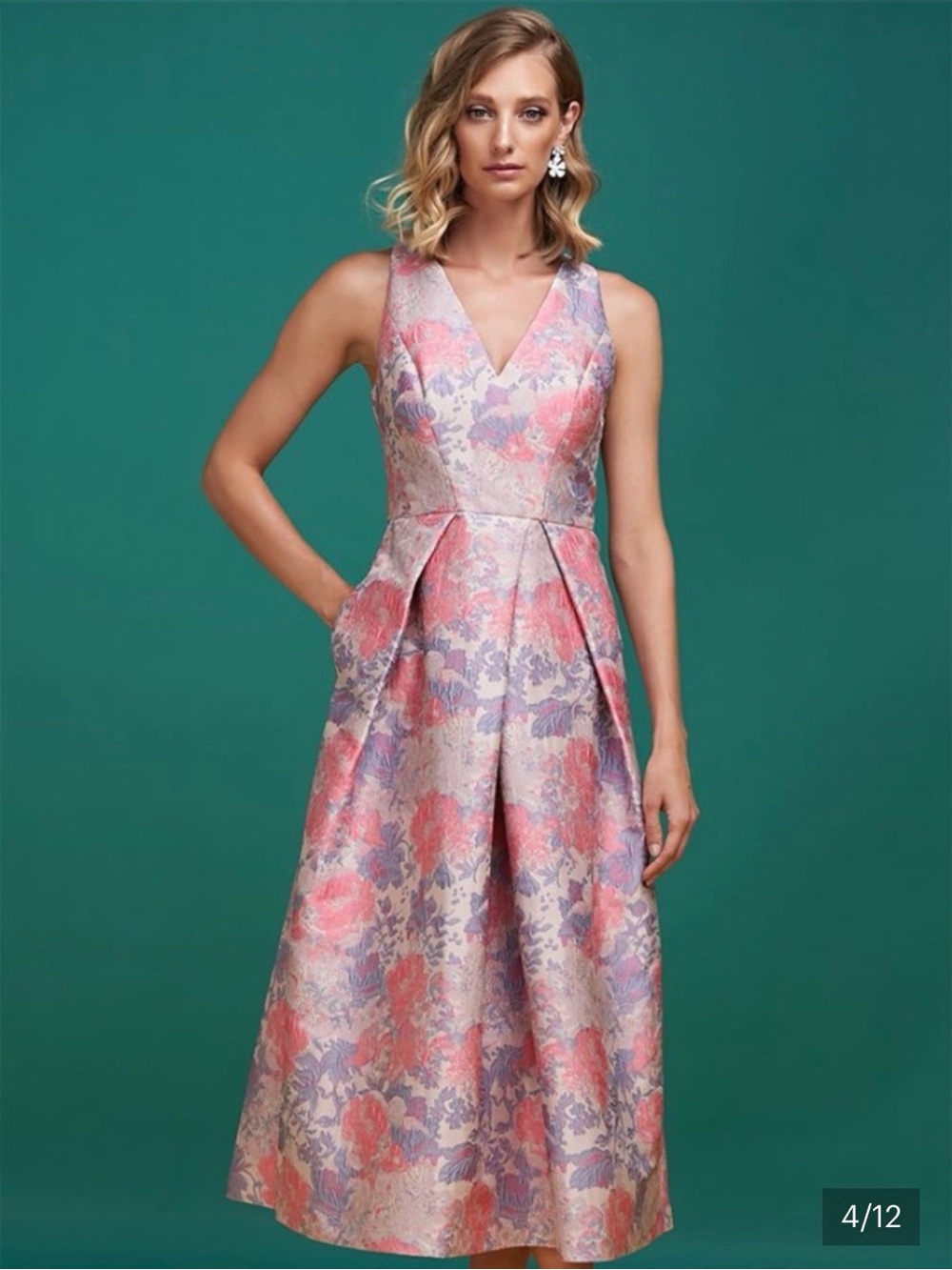 Kay Unger Floral Jacquard Midi Dress SZ 8